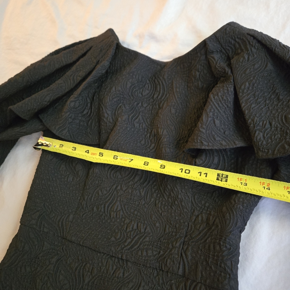 BCBG Max Azria sz 2 Draped Shoulder Black Dress Jacquard Knit 90s style - Picture 5 of 12